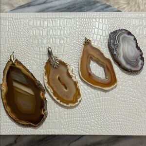 Natural Agate Banded Slice Pendant Set earth tones Jewelry healing New Age Lace